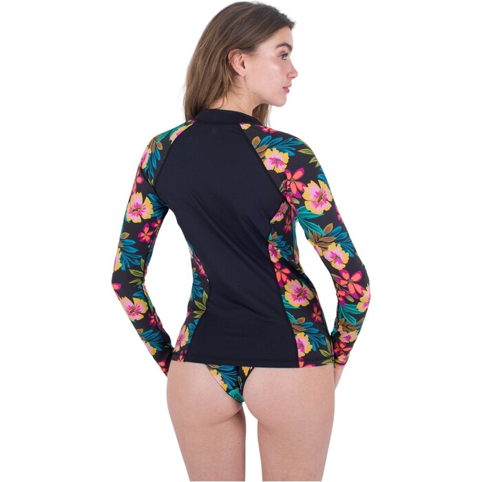 2024 Hurley Womens Fiji Fantasy Front Zip Long Sleeve Rash Vest HDR1096 - Black